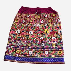 Vintage Boho‎ Bohemian Embroidered Mirror Festival Peasant Maxi Skirt l XL